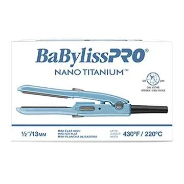 BaBylissPRO Nano Titanium Mini Flat Iron Hair Straightener, 0.5" Hair Straightener Iron for Touch Ups & All Hair Types, Perfect for Travel