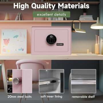Goldenkey Digital Security Safe and Lock Box,Small Safe box for Money, Keypad Lock,Perfect for Home Office Hotel Business Jewelry Gun Use Storage, 0.8Cu.Ft./ Pink