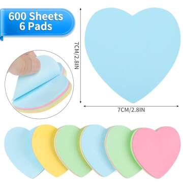 Sticky Notes 2.75 in x 2.75 in 600 Sheets Sticky Memo Heart Shaped - Self Stick Cute Mixed 4 Color f...