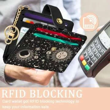 Jogjam Sun and Moon Rfid Women Wallet, Small Slim Thin Credit Card Wallet, PU Leather Bifold Cash Zipper Coin Pocket ID Window for Female Ladies Teen Girls Girly