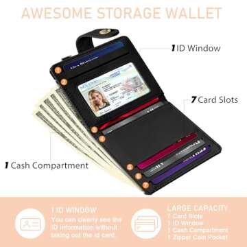 Jogjam Sun and Moon Rfid Women Wallet, Small Slim Thin Credit Card Wallet, PU Leather Bifold Cash Zipper Coin Pocket ID Window for Female Ladies Teen Girls Girly