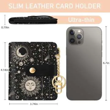 Jogjam Sun and Moon Rfid Women Wallet, Small Slim Thin Credit Card Wallet, PU Leather Bifold Cash Zipper Coin Pocket ID Window for Female Ladies Teen Girls Girly