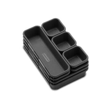 Madesmart 8-Piece Interlocking Bin Pack for Drawer Organization, Plastic Interlocking Junk Drawer Organizer Tray, Granite