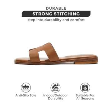 Project Cloud Fashion Flat Summer Sandals for Women 2025 - Leather Womens Sandals Comfortable Memory Foam Slides for Women Footwear - Mules Women's Sandals - Walking Sandals Women (Jannel,Cognac, 7.5)