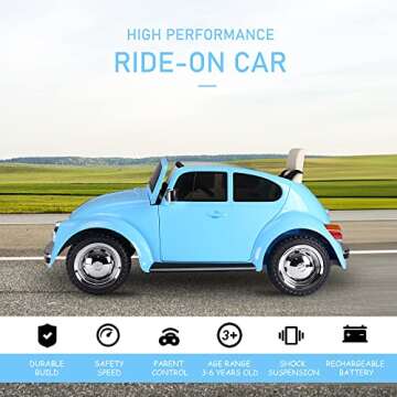 Aosom Licensed Volkswagen Beetle Electric Kids Ride-On Car 6V Battery Powered Toy with Remote Control Music Horn Lights MP3 for 3-6 Years Old Blue