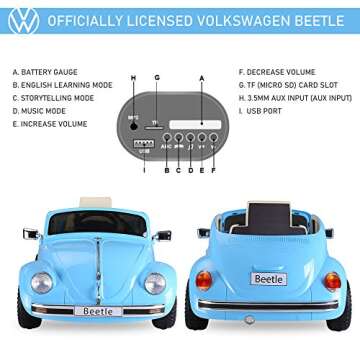 Aosom Licensed Volkswagen Beetle Electric Kids Ride-On Car 6V Battery Powered Toy with Remote Control Music Horn Lights MP3 for 3-6 Years Old Blue