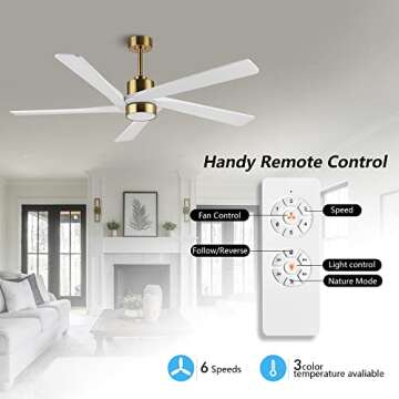 WINGBO 64 Inch DC Ceiling Fan with Lights and Remote Control, 5 Reversible Carved Wood Blades, 6-Spe...