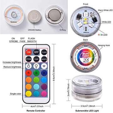 Mini Submersible Led Lights with Remote, Small Underwater Tea Lights Candles Waterproof 1.5" RGB Multicolor Flameless Accent Lights Battery Operated Vase Pool Pond Lantern Decoration Lighting (10pcs)