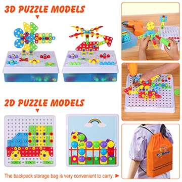 Haifeng Drill Set Building Blocks, STEM Toys for 3 4 5 6 Year Old, 235 Pieces Double Toy Drill and Screwdriver Tool Building Toys Kit, Creative Mosaic Drill Set