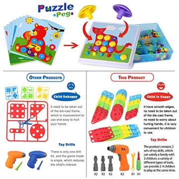 Haifeng Drill Set Building Blocks, STEM Toys for 3 4 5 6 Year Old, 235 Pieces Double Toy Drill and Screwdriver Tool Building Toys Kit, Creative Mosaic Drill Set