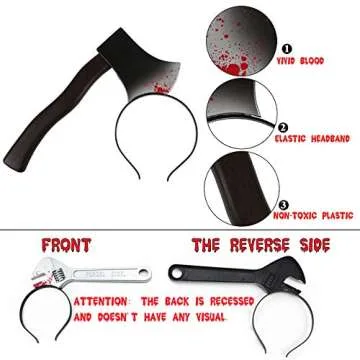 Quejowy 6PCS Halloween Costume Scary Weapon Headbands, Horror Photo Props Rubber Plastic Knife Axe Cleaver Scissor Headbands Through Head Zombie Accessories Makeup