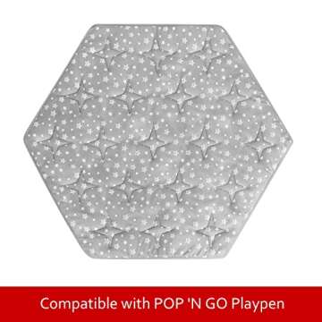 Hexagon Playpen Mat Compatible with POP 'N GO Baby Playpen, 59 Inch Hexagon Mattress Pad, Non Slip and Cushion Play Mat Grey with Star Print