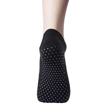 Women's 6-Pack Black Cushioned Anti Slip Grips Piyo Barre Pilate Ballet Low Cut Ankle Yoga Socks