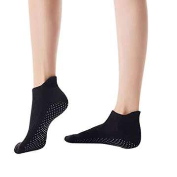 Women's 6-Pack Black Cushioned Anti Slip Grips Piyo Barre Pilate Ballet Low Cut Ankle Yoga Socks