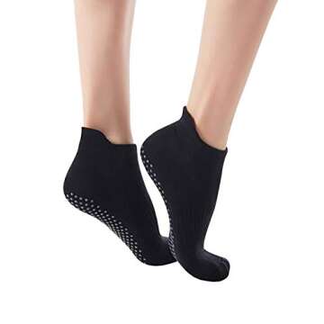 Women's 6-Pack Black Cushioned Anti Slip Grips Piyo Barre Pilate Ballet Low Cut Ankle Yoga Socks