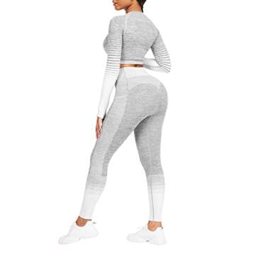 JOYMODE Women's Workout Sets 2 Piece High Waist Seamless Legging Crop Top Yoga Outfit, Grey, Small