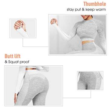 JOYMODE Women's Workout Sets 2 Piece High Waist Seamless Legging Crop Top Yoga Outfit, Grey, Small