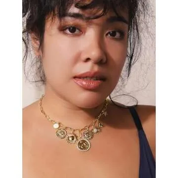 MINACHI Multi Charm Chain Necklace, Evil Eye Sun Star Charm, Retro Ethnic Chunky Necklace Jewelry for Women