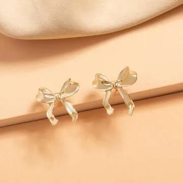 Numgug Gold Silver Bow Earrings for Women, 14K Gold Copper Ribbon Bow Stud Earrings, Cute BowKnot Jewelry Womens Gifts