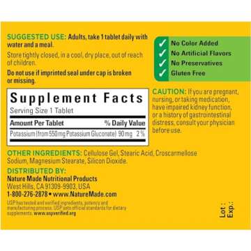 Nature Made Potassium Gluconate 550mg, 100 tablets