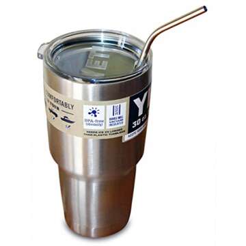 Set of 12 Stainless Steel Drinking Straws Variety Pack, Fits 30 oz & 20 oz RTIC, Yeti, Ozark Trail Tumblers includes 2 FREE Cleaning Brushes & Storage Bag