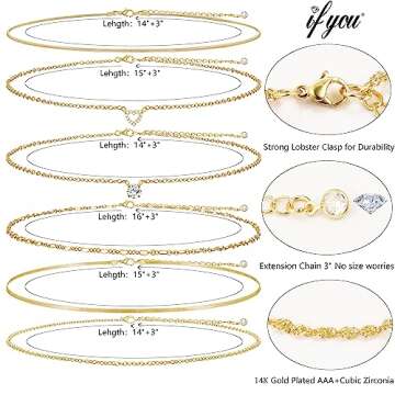 iF YOU 6 Pcs Gold Chokers Necklace Set for Women, 14k Gold Plated CZ Pendant Necklace, Trendy Dainty...