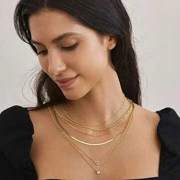 iF YOU 6 Pcs Gold Chokers Necklace Set for Women, 14k Gold Plated CZ Pendant Necklace, Trendy Dainty Snake Chain Layered Necklaces for Jewelry Gifts