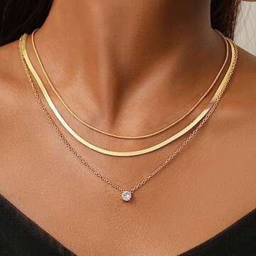 iF YOU 6 Pcs Gold Chokers Necklace Set for Women, 14k Gold Plated CZ Pendant Necklace, Trendy Dainty Snake Chain Layered Necklaces for Jewelry Gifts