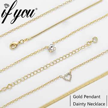 iF YOU 6 Pcs Gold Chokers Necklace Set for Women, 14k Gold Plated CZ Pendant Necklace, Trendy Dainty Snake Chain Layered Necklaces for Jewelry Gifts