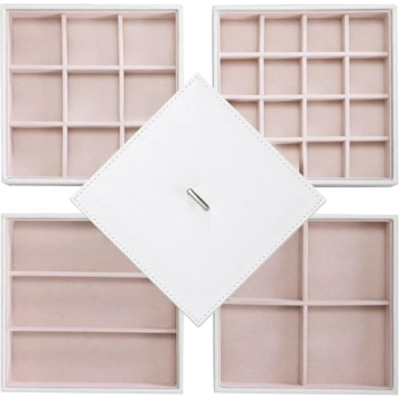 BEWISHOME Stackable Jewelry Organizer Trays - Elegant 32-Slot Storage for Earrings, Rings & More, Se...