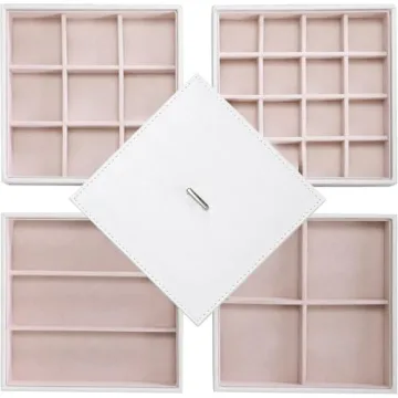 BEWISHOME Stackable Jewelry Organizer Trays - Elegant 32-Slot Storage for Earrings, Rings & More, Se...