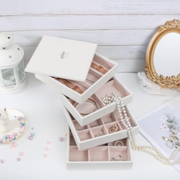 BEWISHOME Stackable Jewelry Organizer Trays 32-Slot Set of 4