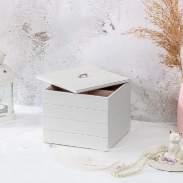 BEWISHOME Stackable Jewelry Organizer Trays 32-Slot Set of 4