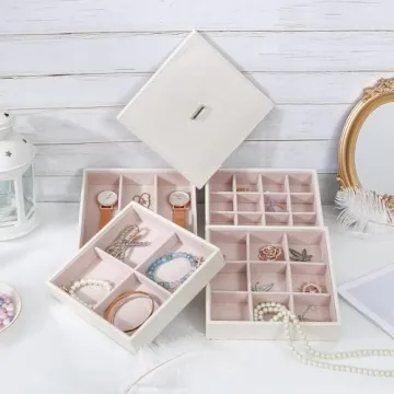 BEWISHOME Stackable Jewelry Organizer Trays 32-Slot Set of 4