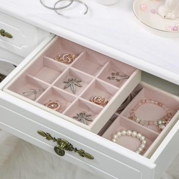 BEWISHOME Stackable Jewelry Organizer Trays 32-Slot Set of 4