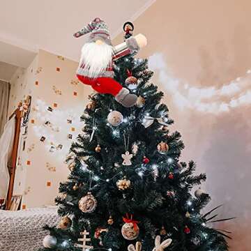 Kilrygh Handmade Gnome Tree Topper - Funny Christmas Decor for Holiday Home, Also Used as Curtain Tie (Grey)