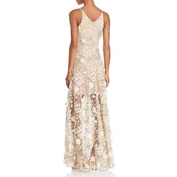 Dress the Population Womens Embellished Plunging Gown Sleeveless Floral Long Dress, Sidney Pink Flor...