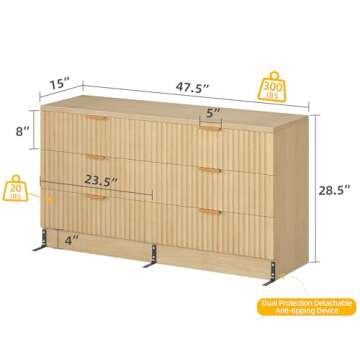 DWVO Elegant 6-Drawer Dresser with Fluted Panel for Home & Office Organization