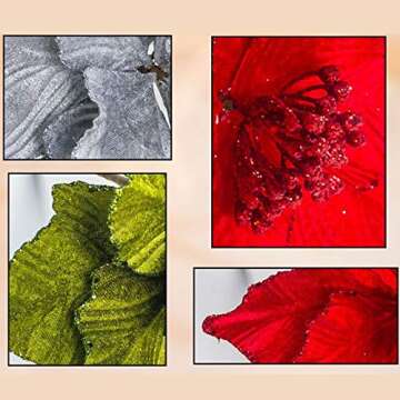 WDDH Glitter Christmas Poinsettia Flowers(6 Pack), 11 Wide Velvet Artificial Poinsettia Flower Picks Christmas Tree Ornaments, Artificial Flower Floral Picks for DIY Crafts Wreath Party Decor