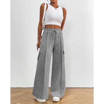BTFBM Women's Running Sweatpants Fall Baggy Wide Leg Lounge Pants Casual Workout Joggers Pants with Pockets(Solid Dark Grey,Medium)
