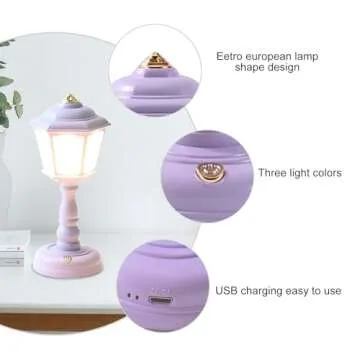 Bullishman Mini Desk lamp Vintage, LED Desk Lamp Dimmable Table Lamp Reading Lamp with USB Charging Port, Sensitive Control, Eye-Caring Office Lamp,Very Beautiful Decorative Desk lamp (Purple)