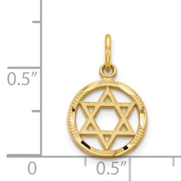 14K Solid Yellow Gold Star of David Jewish Magen Necklace Judaica Religious Chain Pendant Israel Charm 19mm x 12mm Only