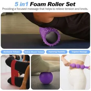 Joyenergy 5-in-1 Foam Roller Set for Deep Tissue Massage, Muscle Pain Relief, Improved Mobility, High-Density Back Roller for Whole Body Relieves Muscle Pain Muscle Massage (Purple)