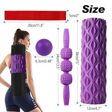 Joyenergy 5-in-1 Foam Roller Set for Deep Tissue Massage, Muscle Pain Relief, Improved Mobility, High-Density Back Roller for Whole Body Relieves Muscle Pain Muscle Massage (Purple)