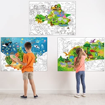 Set of 3 Jumbo Giant Coloring Poster, 45 x 32 Inch Large Table Wall Sheets with Zoo Animal, Ocean Cr...