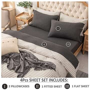 PURE ERA Jersey Knit 4pc Bed Sheet Set 100% T-Shirt Heather Cotton Super Soft Comfy Breathable Fits ...