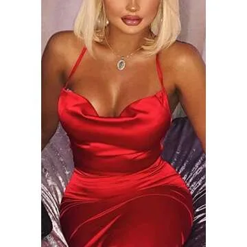 Velius Women's Sexy Spaghetti Strap Backless Lace up Bodycon Party Dress (Small, Red)