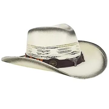 Livingston Men & Women's Woven Straw Cowboy Hat w/Hat Band Decor Cowgirl Western Hats for Women, Bul...