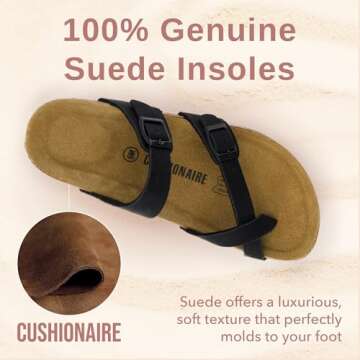 CUSHIONAIRE Luna Cork Footbed Women's Sandals - Comfortable Slip-On Slides with Adjustable Straps & Memory Foam for All-Day Wear | Beach Essential Summer Sandals for Women 2025, BLACK 8W