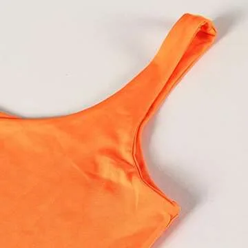 PRIMODA Women's Sexy Asymmetrical Spaghetti Strap Dress Square Neck Sleeveless Bodycon Midi Club Dress(Orange S)